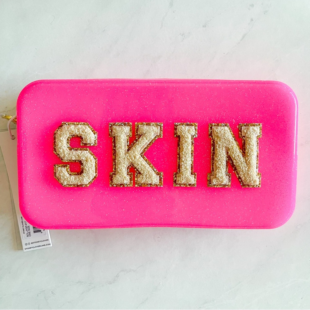 Stoney Clover Lane Jelly Pouches Small Bubblegum Pink BNWT “SKIN” lettering
